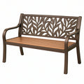Panchina da giardino 122x61x91 cm in metallo marrone con schienale decorativo