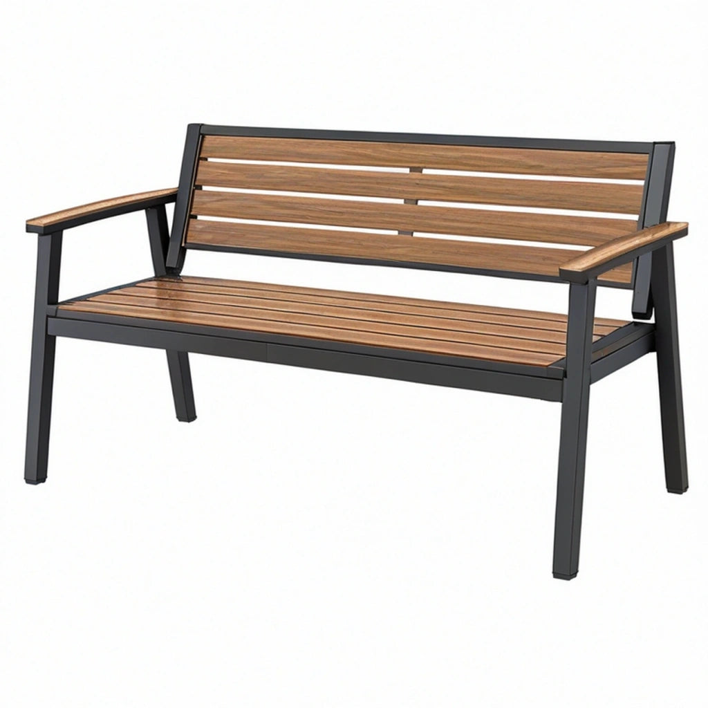 Panca da giardino 120 x 60 x 85 cm in legno e metallo marrone e nero con braccioli