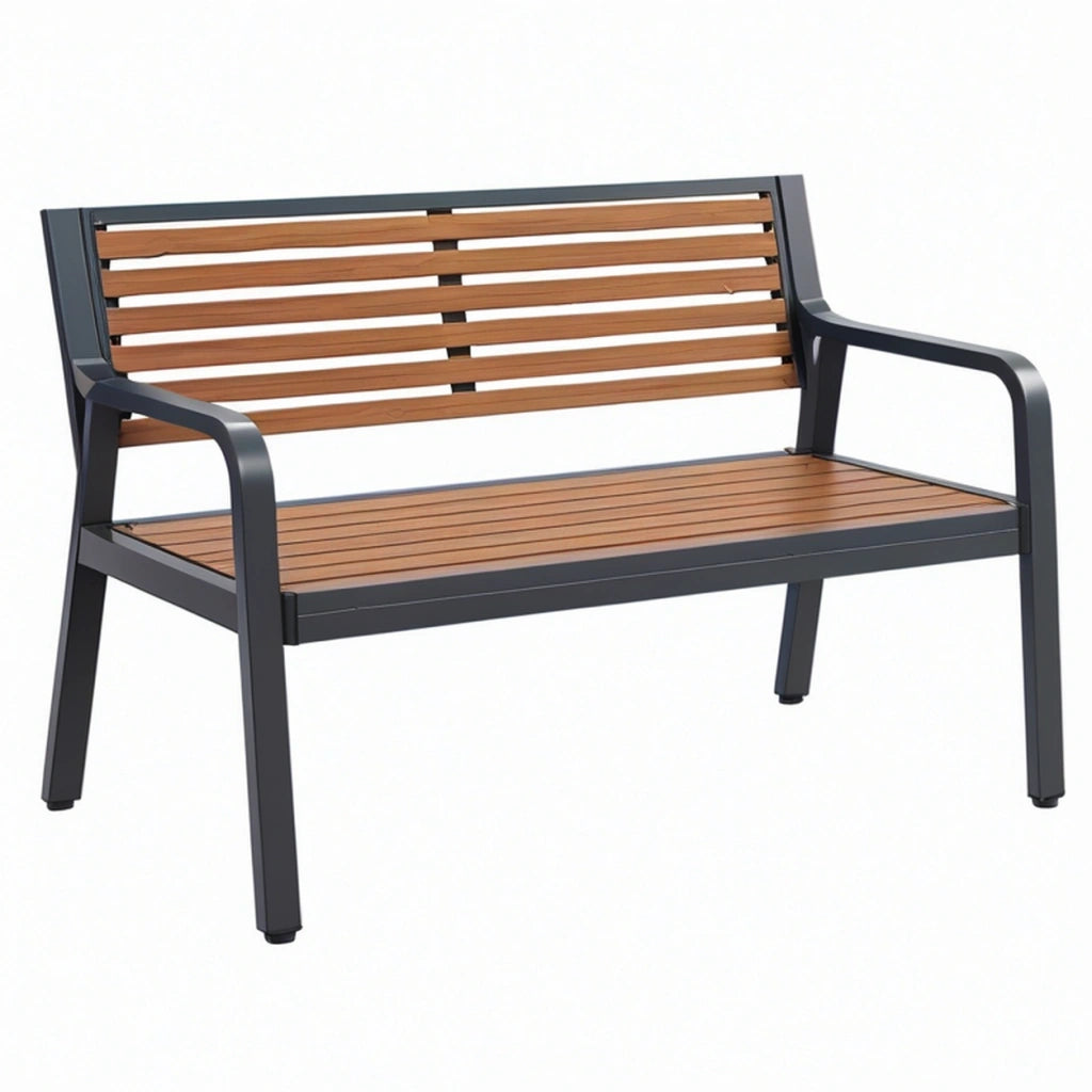 Panca da giardino 120 x 65 x 85 cm in metallo e legno marrone - seduta due posti con braccioli