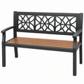 Panca da giardino 120 x 60 x 90 cm in metallo e legno nero/marrone con schienale decorativo