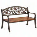 Panca da giardino 122 x 61 x 89 cm in metallo e legno marrone scuro con schienale floreale