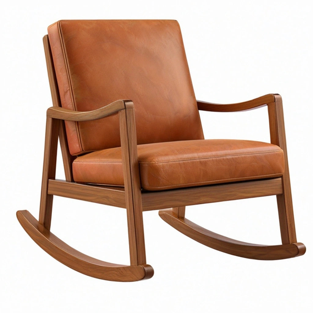 Sedia a dondolo 70 x 95 x 98 cm in legno marrone con rivestimento cognac stile moderno