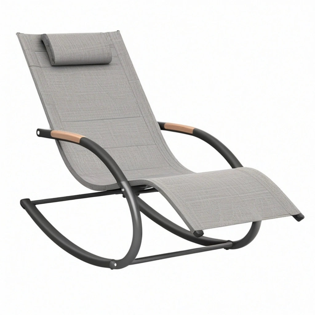 Sedia a dondolo 150 x 65 x 100 cm in tessuto sintetico grigio con struttura in metallo per esterno