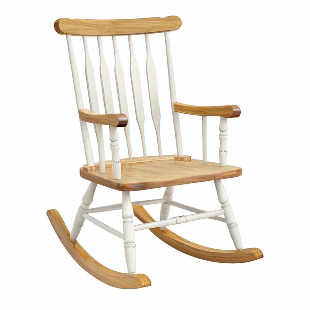 Sedia a dondolo 65 x 85 x 110 cm in legno bianco e naturale stile classico