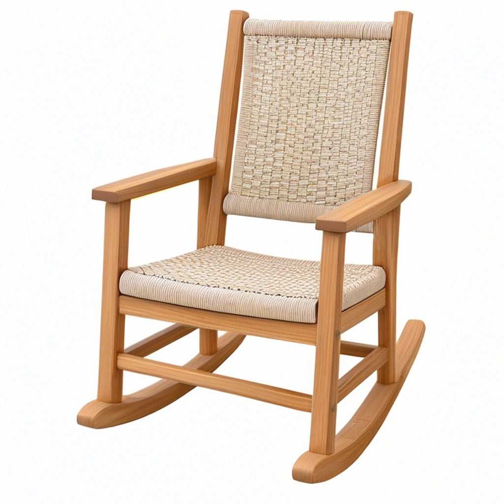 Sedia a dondolo 65 x 90 x 110 cm in legno e fibra intrecciata naturale per relax
