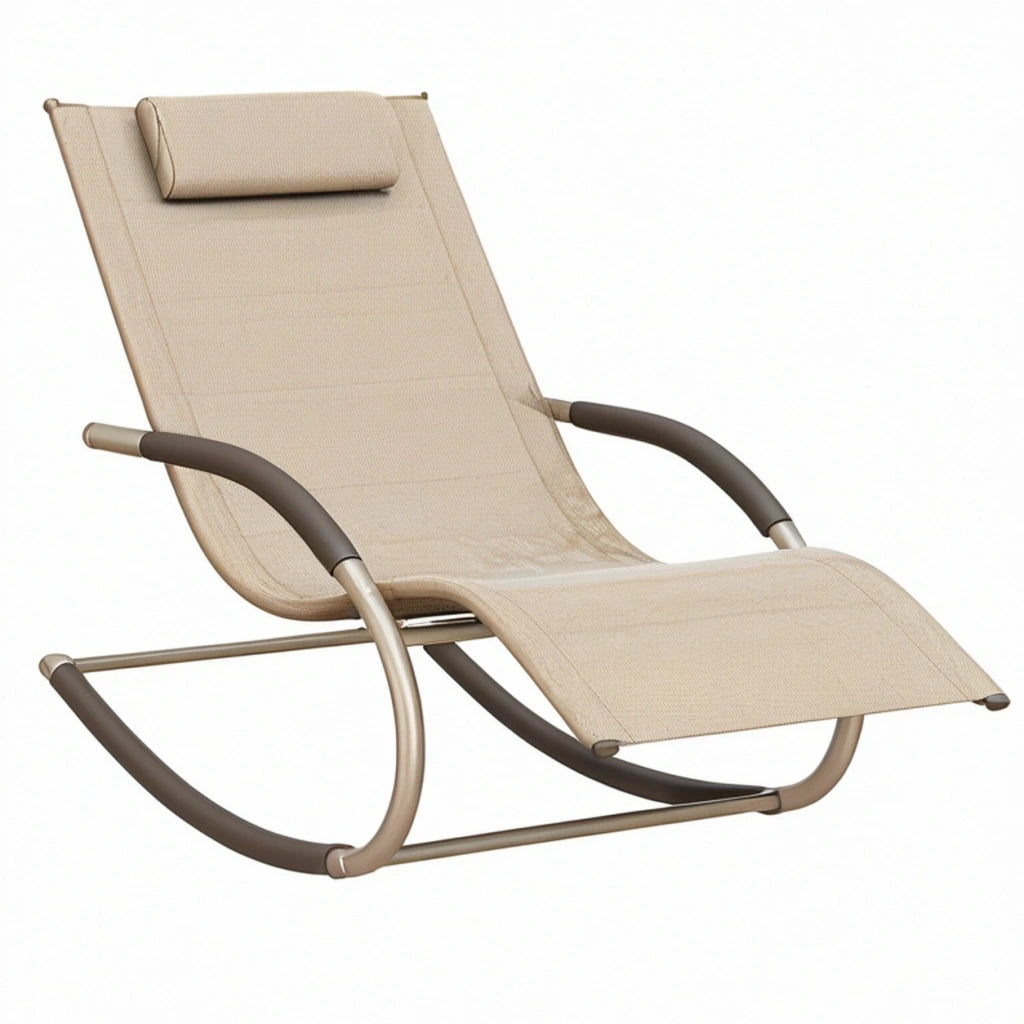 Sedia a dondolo 160 x 65 x 100 cm in metallo e tessuto beige con braccioli per relax