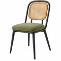Sedia da pranzo 52 x 57 x 84 cm in metallo nero con schienale in rattan e seduta verde oliva stile rétro