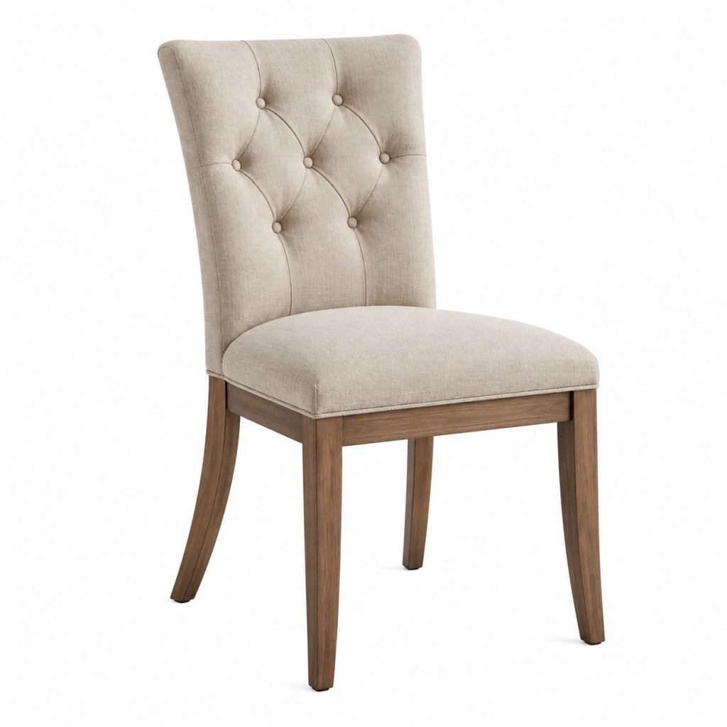 Sedia da pranzo 48 x 61 x 98 cm in tessuto beige e legno con schienale capitonné