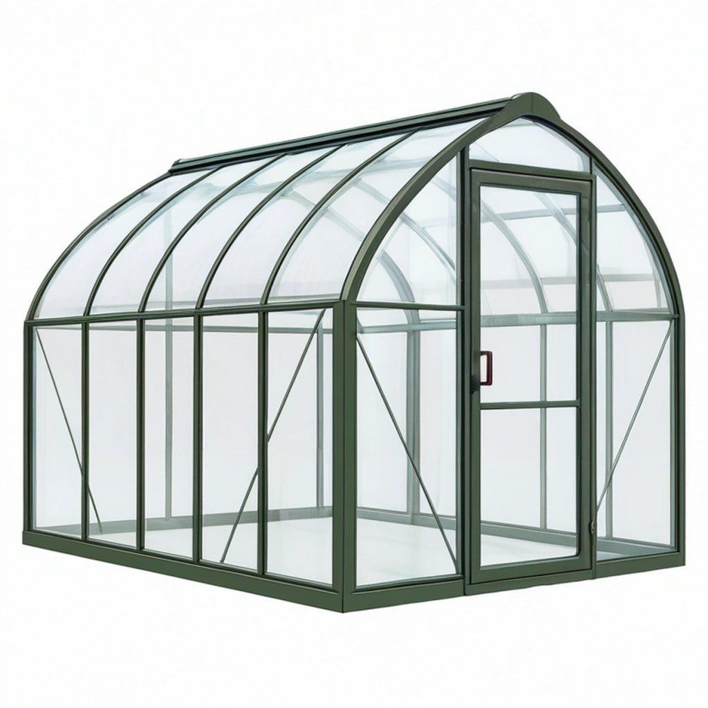 Serra da giardino 300 x 200 x 220 cm in metallo verde e pannelli trasparenti con tetto curvo