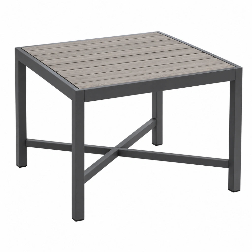 Tavolo da giardino 80 x 80 x 75 cm in alluminio grigio antracite con piano effetto legno