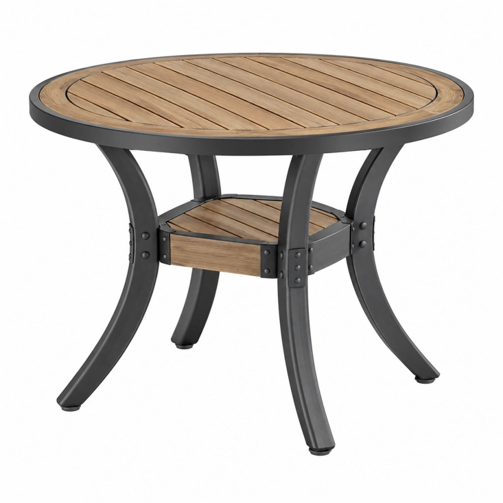 Tavolo da giardino rotondo 120 x 75 cm in legno e metallo marrone e antracite - con ripiano inferiore