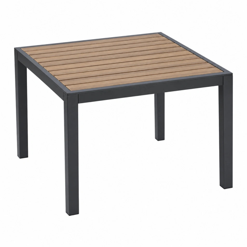 Tavolo da giardino 90 x 90 cm in metallo e legno marrone nero - design a doghe