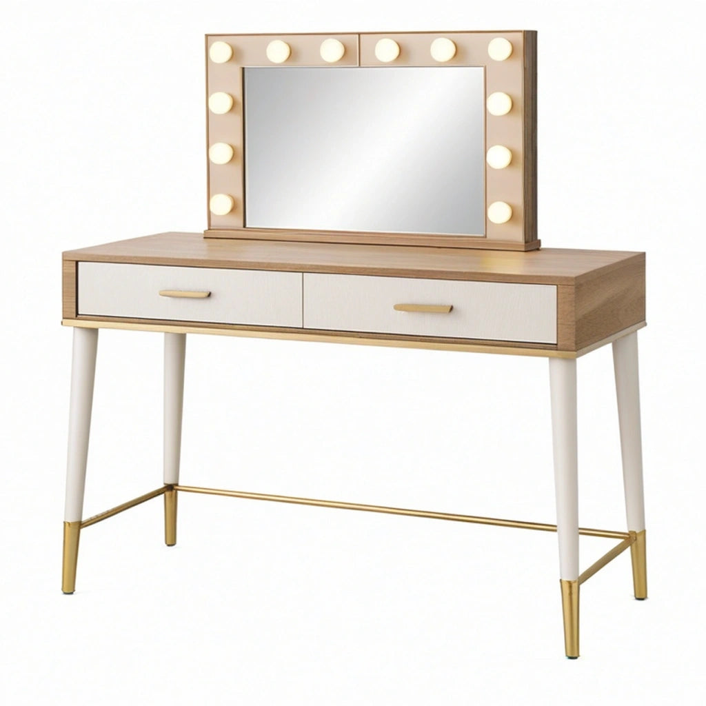Toeletta con specchio 120 x 45 x 135 cm in legno bianco e marrone con luci stile moderno