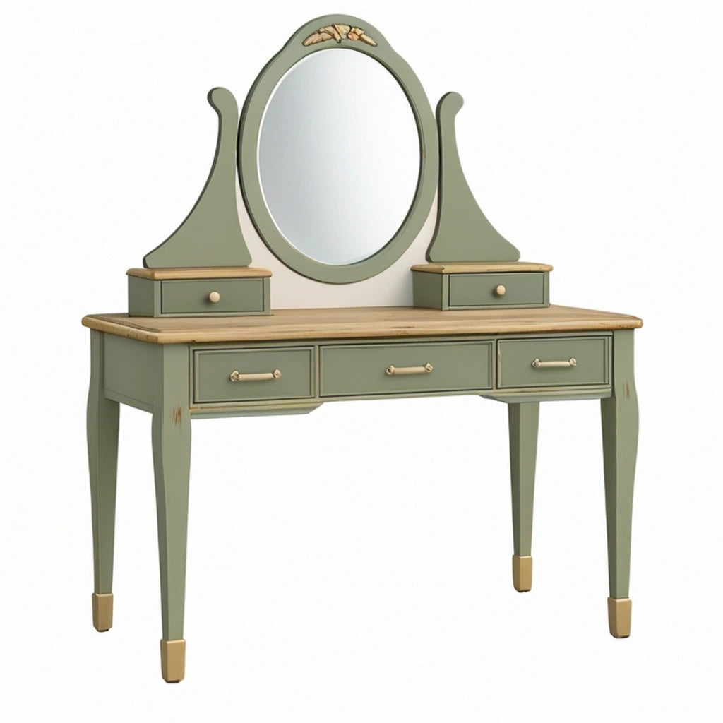 Toeletta 120 x 45 x 150 cm verde salvia in legno ingegnerizzato con specchio e cassetti stile classico