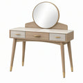 Tavolo da toeletta 100 cm in legno beige con specchio rotondo e 3 cassetti