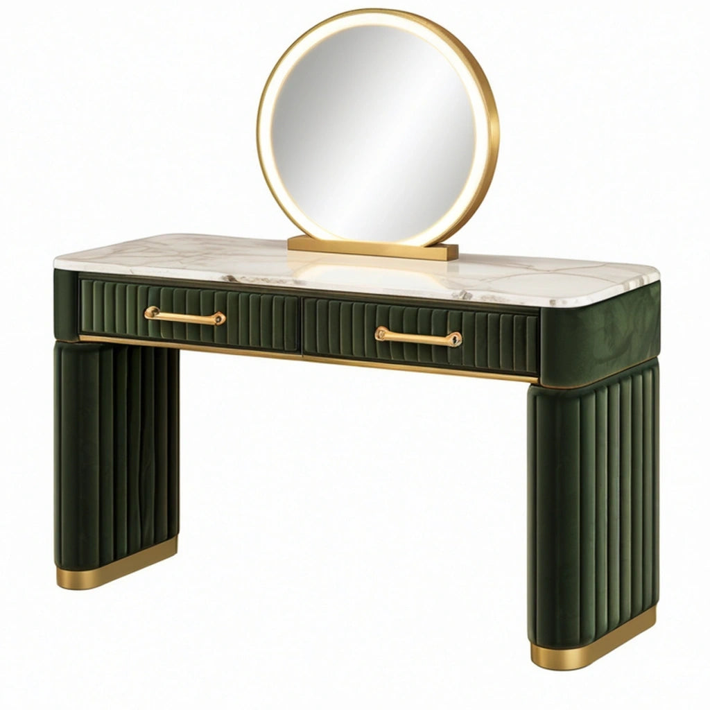Toeletta con specchio 120 x 45 x 150 cm verde scuro e oro con piano effetto marmo stile moderno